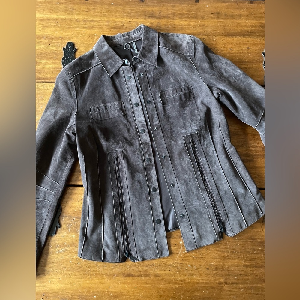 ANTHROPOLOGIE ONE GIRL WHO Brown SUEDE ZIPPERS LEATHER JACKET SIZE Medium M